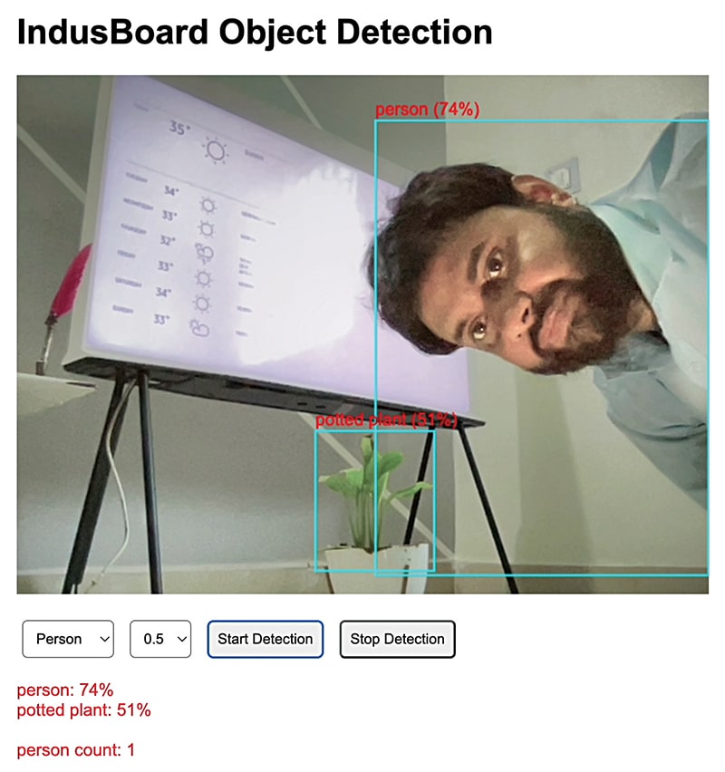 Author detecting a person and a potted plant during testing