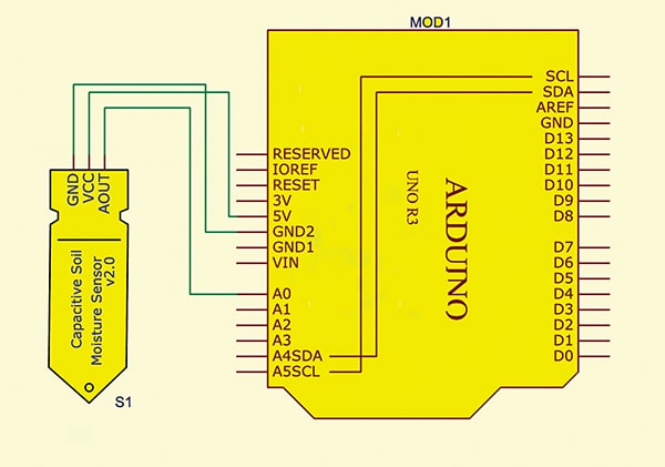 Circuit Diagram for Soil Moisture Monitoring Project