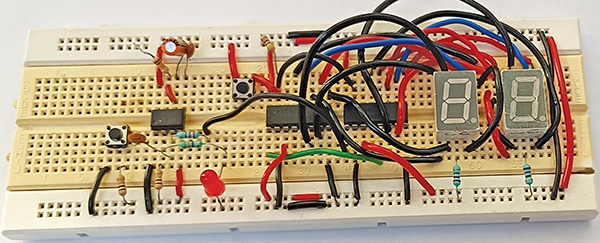 Two Digit Counter Circuit on a breadboard