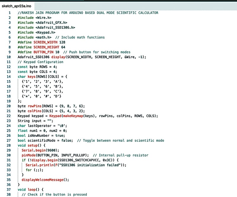 Arduino Code for Dual-Mode Scientific Calculator