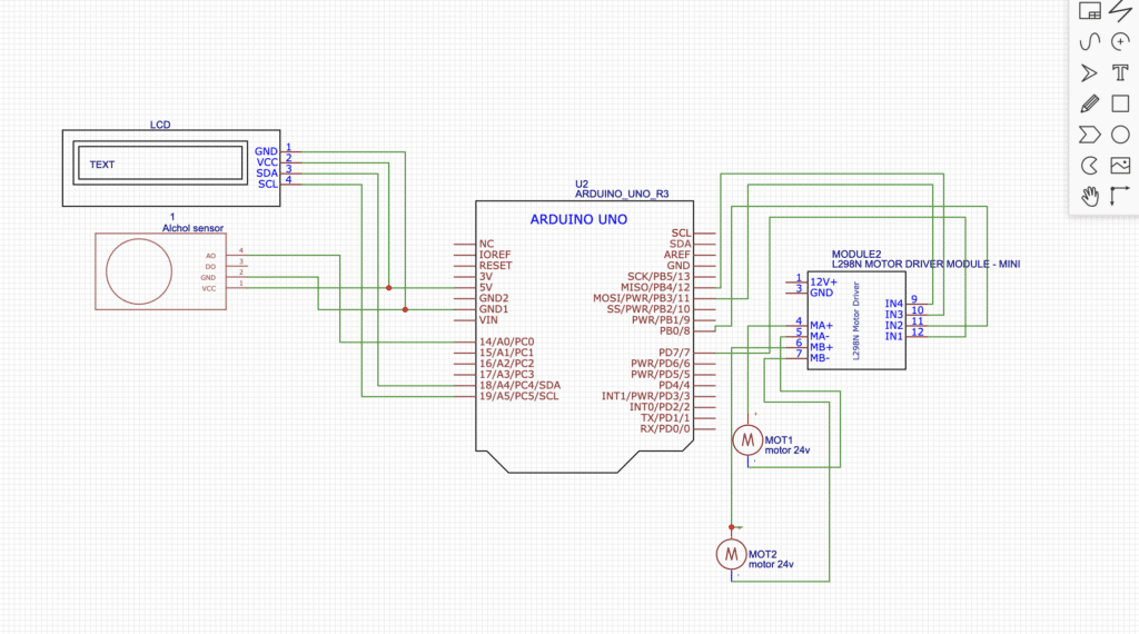Alcohol Detection Smart Vehicle Circuit